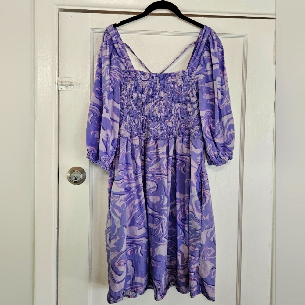 Plus Size Puff Sleeve Smocked Mini Dress
